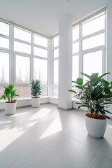 generative ai illustration of modern white empty room with green plant