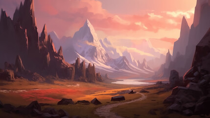 Road in mountains in daytime digital painting by AI