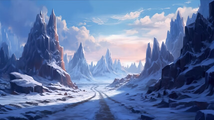 Road in winter mountains day by AI