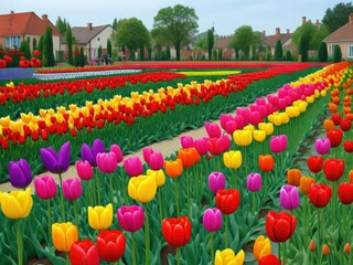 Colored tulip beautiful garden.