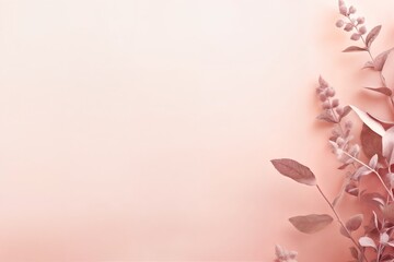 Leaves and flowers on a pink background with copy space for your text.