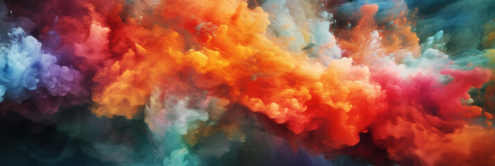 Fototapeta na wymiar Bubbly pink and orange blue and purple multicolored smoke puff cloud design elements on a dark background generative ai.