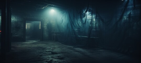 Abandoned spooky horror room building  melancholic background. Generative AI technology.