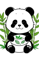 Panda bear with bamboo, AI generation