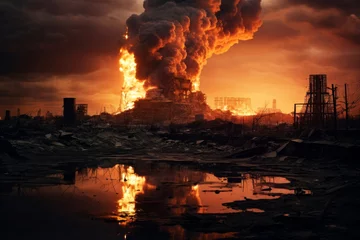 Fototapeten Destroyed city after the cataclysm. Generative AI © Artsiom P