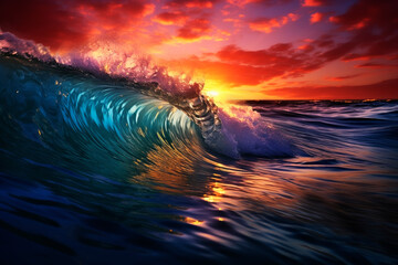 Sunset in the waves. Generative AI