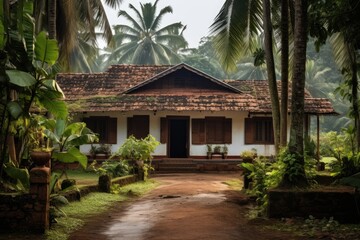 Fototapeta na wymiar A vintage house from rural Kerala, in the traditional style of southern India.