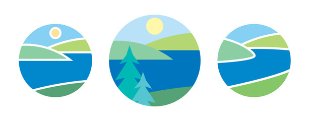 Set of Illustrations with river landscapes