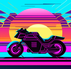 One motorcycle. Isolated on a multicolored background.
