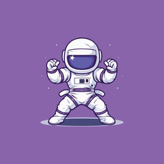 comic cartoon logo cute astronaut boy standing on purple background flat design sci-fi vector