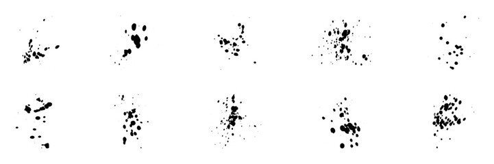 Paintbrush Splotch Collection. Grunge Speckle Design. Paint Brush Splatter Set. Black Rough Splat. Ink Splash, Stain Texture Effect. Inkblot. Dirty Abstract Spatter. Isolated Vector Illustration