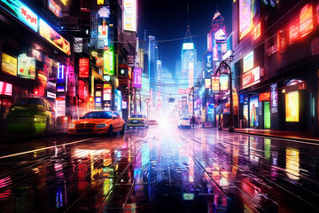 City in neon color. Generative AI