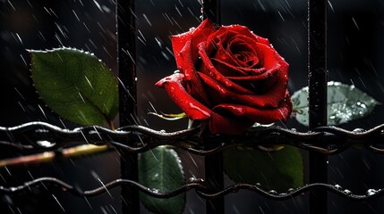S red rose behind prison bars