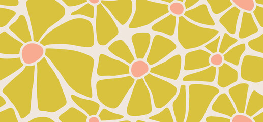seamless pattern with abstract flowers. Abstract daisy flowers seamless pattern. 