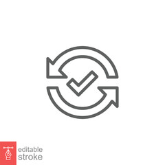 Checkmark like cash flow icon. Simple outline style. Easy payment, convenient, arrow cycle, auto concept. Thin line symbol. Vector illustration isolated on white background. Editable stroke EPS 10.