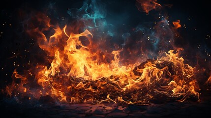 Fire flames on a black background. Generative AI
