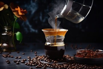 image of Beretta pouring hot water through a filter to brew espresso.