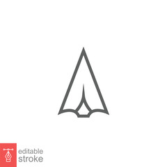 Fototapeta premium Spear head icon. Simple outline style. Vintage metal arrow, old weapon, sport tool element, antique concept. Thin line symbol. Vector illustration isolated on white background. Editable stroke EPS 10.