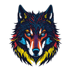 Wolf head colorful concept in isolated vector illustration on white background