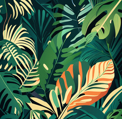 Background of tropical green leaves / nature abstract jungle landscape. Generative AI