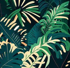 Background of tropical green leaves / nature abstract jungle landscape. Generative AI