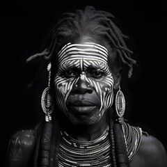 Tribal Heritage. Portrait of a Native African person from a tribe. Cultural concept.