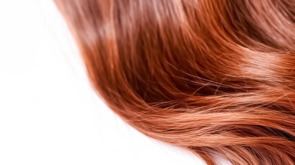 Fototapeta premium Brown shiny hair isolated on white background. Background with copy space. 