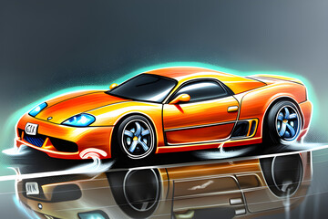 Naklejka premium Sports car on black background. Generative AI