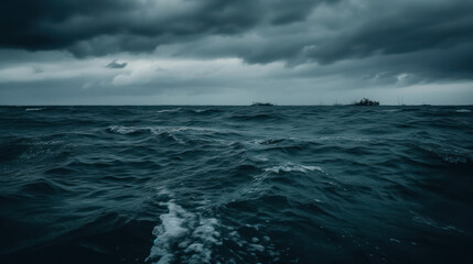 horror black blue sky, sea haunted cloud, scary ocean, depression background, mystery gloomy dark theme, blur texture.