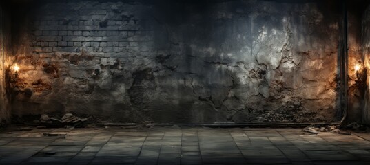 Brick wall texture industrial dim roombackground. Generative AI technology.	
