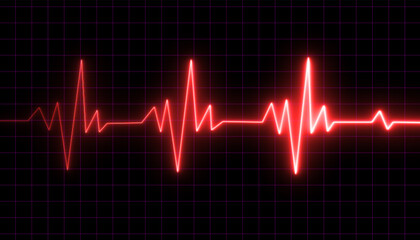 The heartbeat. EKG monitoring in an emergency. Electrocardiogram, or ECG. End of the life-beat line.  bright heartbeat artwork in vector form. Illustration of neon heart beating. beat of a neon heart.