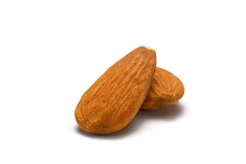 Almond nut on an White background. Raw almond. Close-up.