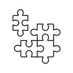 Puzzle Pieces, Teamwork, Logic Game, Idea Outline Icon. Jigsaw Square Matches Linear Pictogram. Solution, Combination, Challenge Line Sign. Editable Stroke. Isolated Vector Illustration