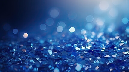 Sapphire glitter bokeh background. Unfocused shimmer royal blue sparkle. Crystal droplets wallpaper - obrazy, fototapety, plakaty