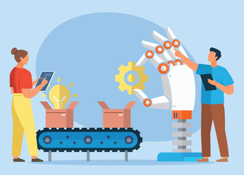 Automation business. Vector illustration. Selecting RPA mode Intelligent system automation delivery of things technology of business automation system AI artificial intelligence Industry, productivity