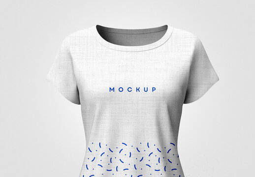 Minimal White T-Shirt Mockup &ndash; Clean Front View with Lower Pattern Area for Fashion Branding or Print Preview