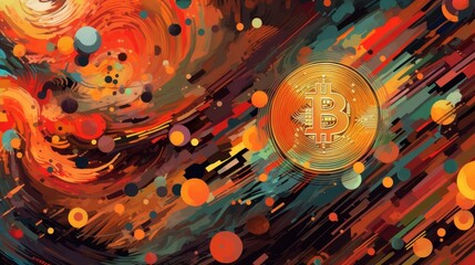 Bitcoin Abstract Art. Abstract art of bitcoin background.  Bitcoin. Crypto. Cryptocurrency Golden Bitcoin Coin. Blockchain. Made With Generative AI. 