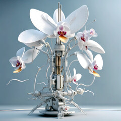 W-LAN Router in Form einer Orchidee. Modernes, futuristisches Design fortschrittlicher Technologie.