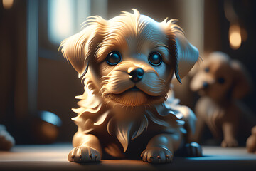 puppy sitting on the floor. Generative AI