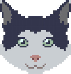 Fototapeta premium Pixel art cat face. Pet animal vector illustration.