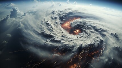 Tornado, hurricane, super typhoon, tropical storm, cyclone, over ocean. Generative AI - obrazy, fototapety, plakaty