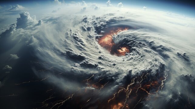 Tornado, hurricane, super typhoon, tropical storm, cyclone, over ocean. Generative AI