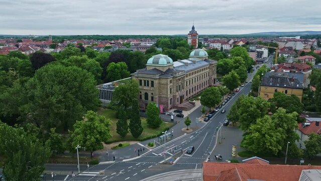 Aerial Drone shot of The Herzog Anton Ulrich Museum , an art museum in the German city of Braunschweig, Lower Saxony. 