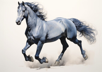 Obraz na płótnie Canvas White brown blue horse mane tail hooves an animal is a friend of a person, a pet