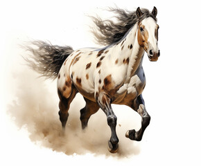 Obraz na płótnie Canvas White brown blue horse mane tail hooves an animal is a friend of a person, a pet