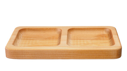 Wooden spacing for bulk products, berries or nuts isolated on white background. Wooden bowl. Isolated object for compositing and design.