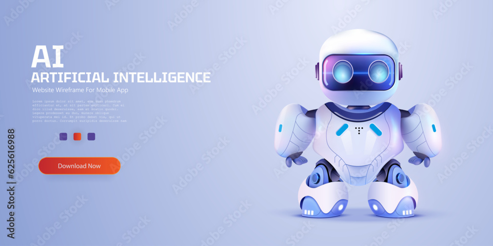 Poster ai technology posters with cute robot character. funny ai character for education. communication tec