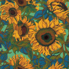 Vincent Van Gogh style sunflower pattern