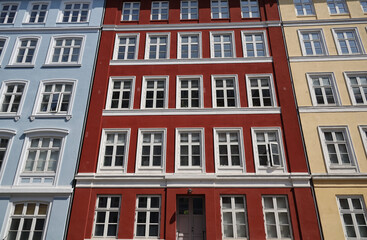 The characteristic pastel colors of the buildings in the city of Copenhagen