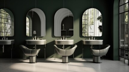 Modern hairdressing salon with hair wash basins chair and mirror, Barber shop.